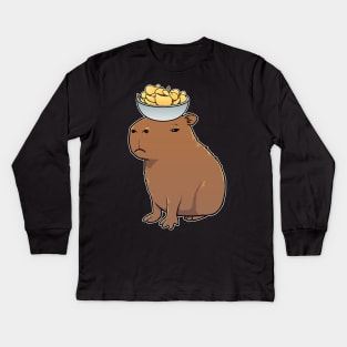 Capybara with Potato Chips on its head Kids Long Sleeve T-Shirt